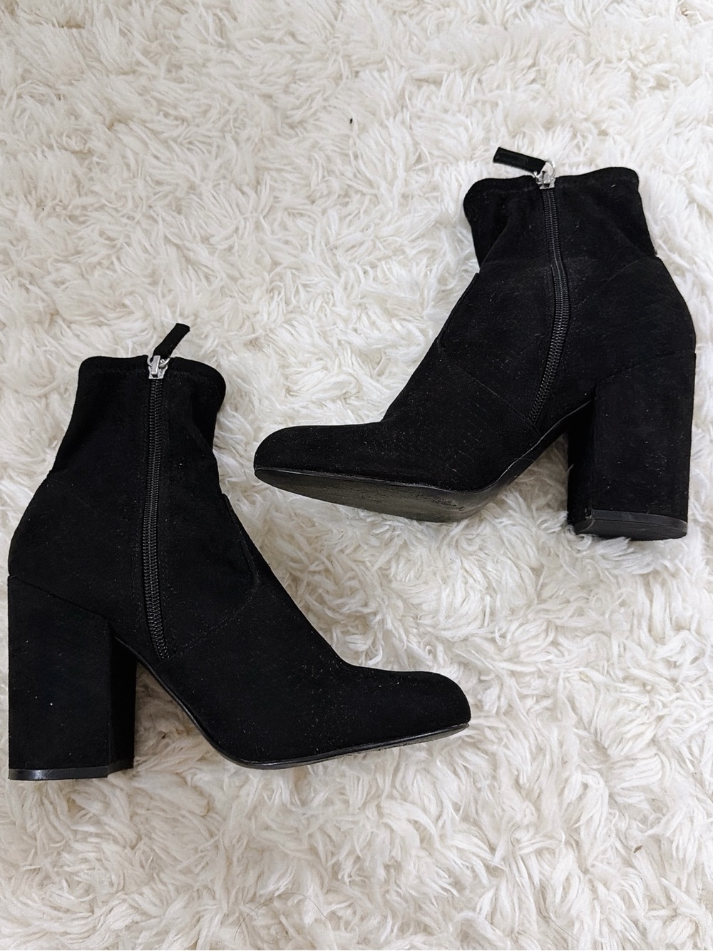 Steve Madden Black Suede Block Heel Ankle Booties